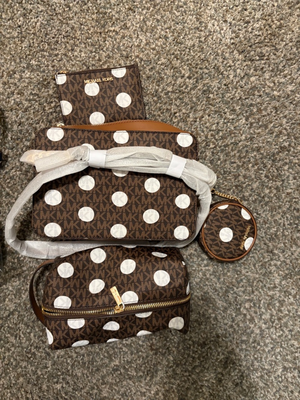 Michael Kors Brown Monogram Polka Dot 4-Piece Clutch & Wristlet Set
